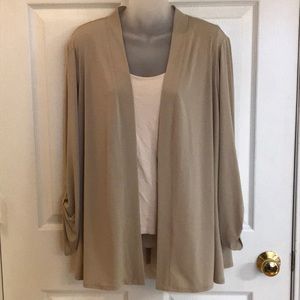 Susan Graver 3/4 sleeve open front tan jacket. 1x